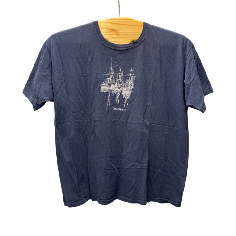 Authentic Pigment Wellfleet Sailboat Graphic T-Shirt XL Navy Blue Cotton Tee